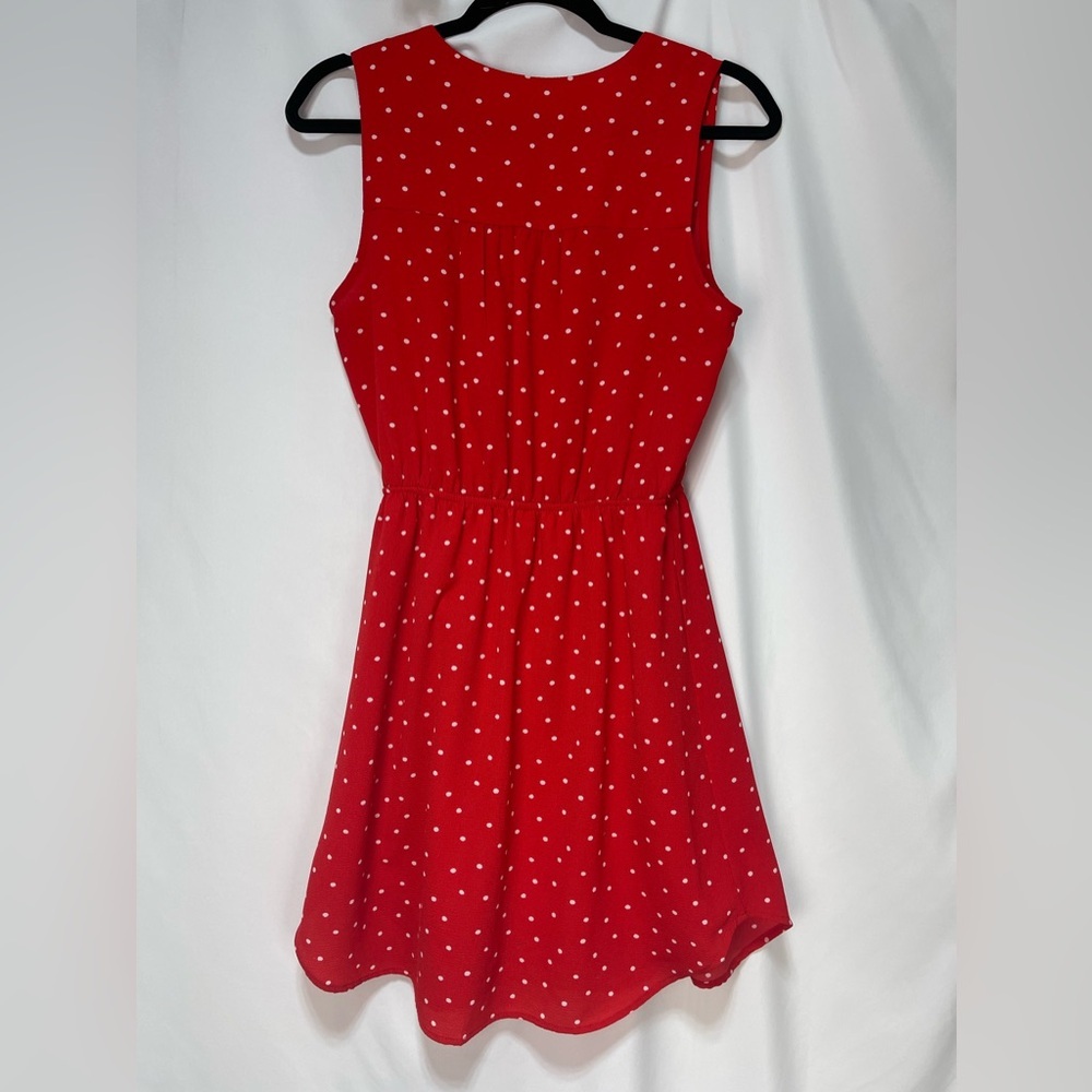 Monteau Los Angeles red polka dot sleeveless V-neck mini dress size M - Picture 12 of 16